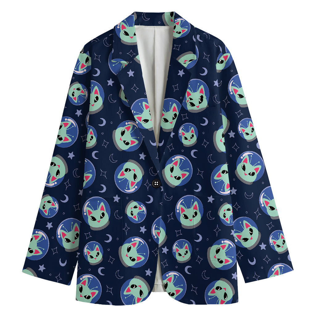 Astronaut Alien Cat Print Women's Blazer