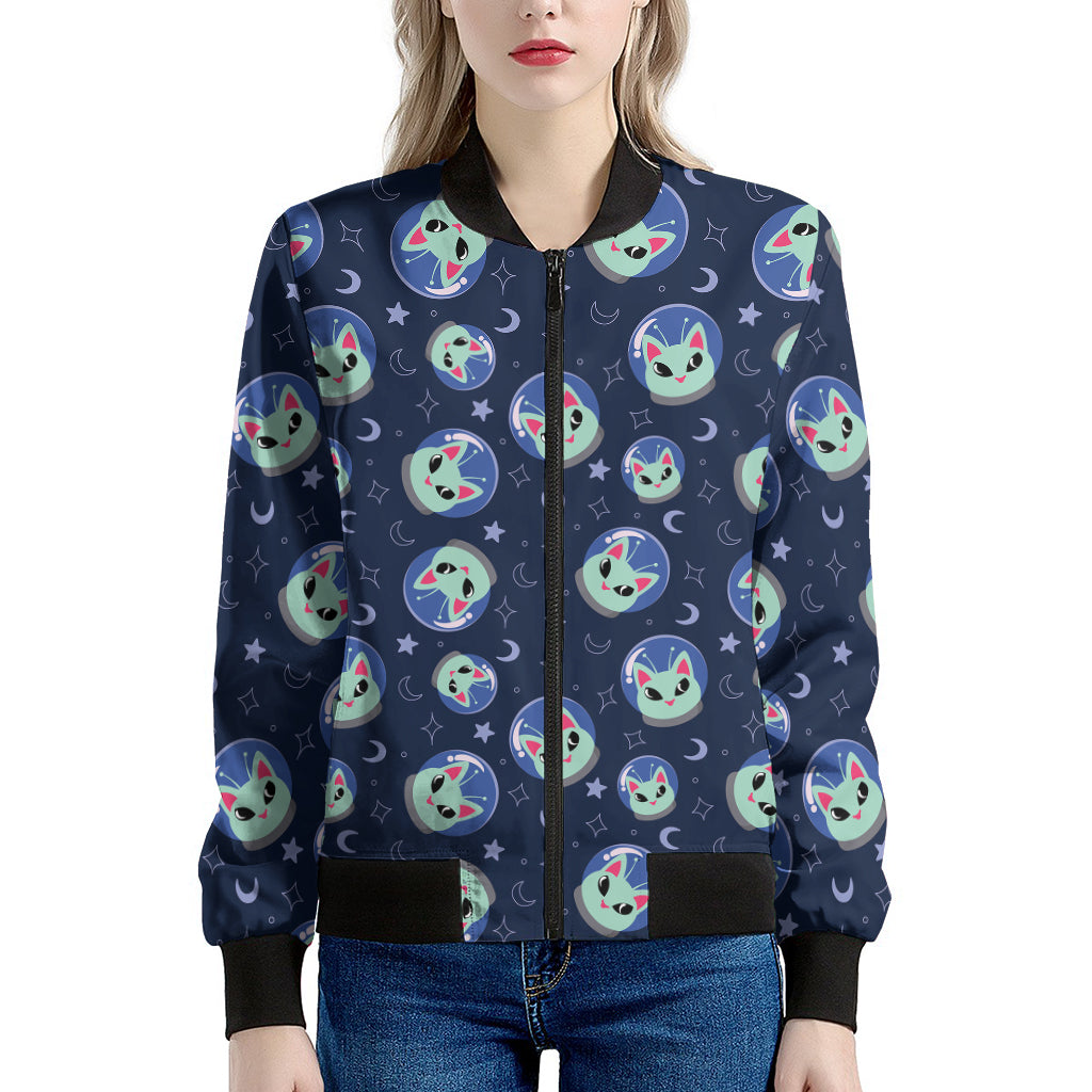 Astronaut Alien Cat Print Women's Bomber Jacket