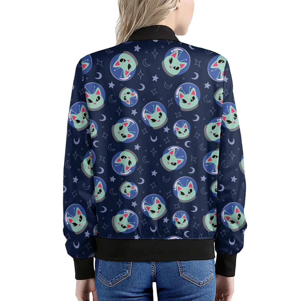 Astronaut Alien Cat Print Women's Bomber Jacket