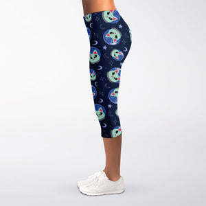 Astronaut Alien Cat Print Women's Capri Leggings