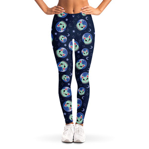 Astronaut Alien Cat Print Women's Leggings