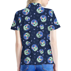 Astronaut Alien Cat Print Women's Polo Shirt