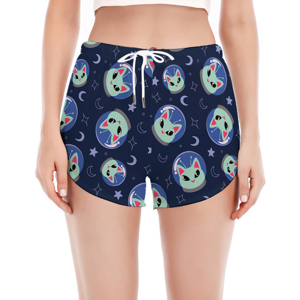 Astronaut Alien Cat Print Women's Split Running Shorts
