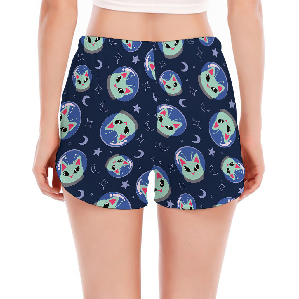 Astronaut Alien Cat Print Women's Split Running Shorts