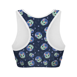 Astronaut Alien Cat Print Women's Sports Bra