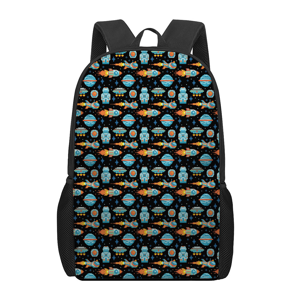 Astronaut And Space Pixel Pattern Print 17 Inch Backpack