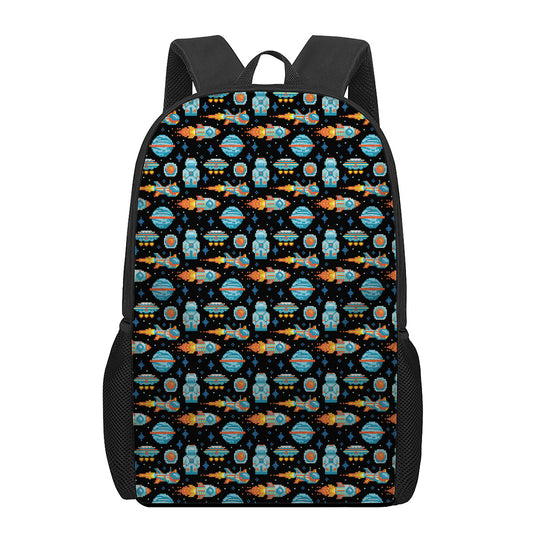 Astronaut And Space Pixel Pattern Print 17 Inch Backpack