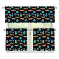 Astronaut And Space Pixel Pattern Print 3 Piece Kitchen Curtains