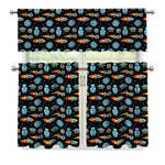 Astronaut And Space Pixel Pattern Print 3 Piece Kitchen Curtains