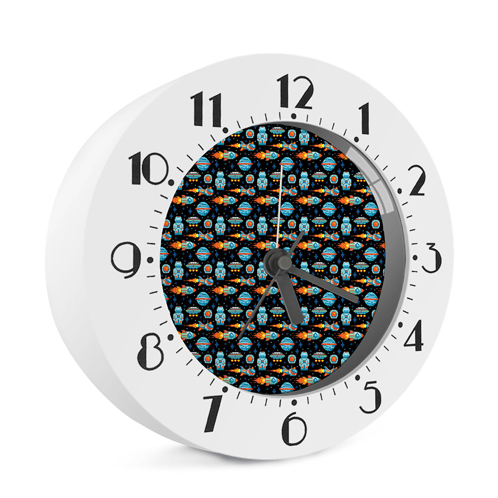 Astronaut And Space Pixel Pattern Print Alarm Clock