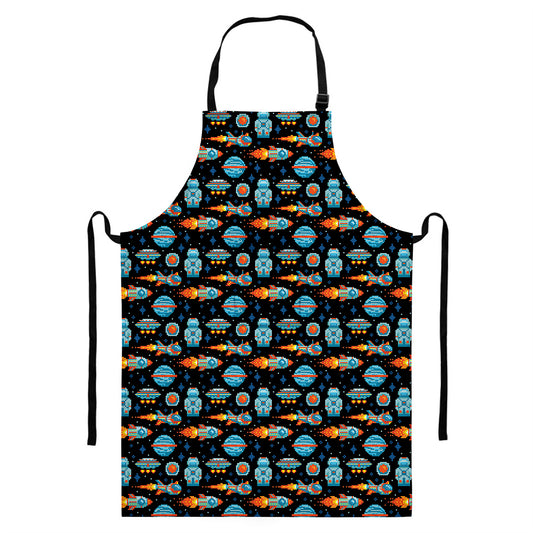 Astronaut And Space Pixel Pattern Print Bib Apron With Pocket