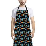 Astronaut And Space Pixel Pattern Print Bib Apron With Pocket