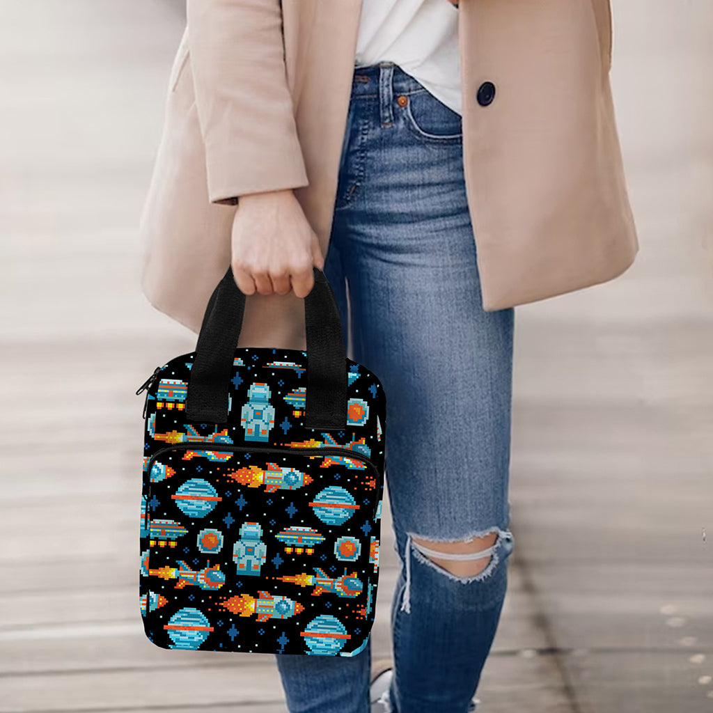Astronaut And Space Pixel Pattern Print Bible Tote Bag