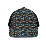 Astronaut And Space Pixel Pattern Print Black Mesh Trucker Cap