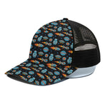 Astronaut And Space Pixel Pattern Print Black Mesh Trucker Cap