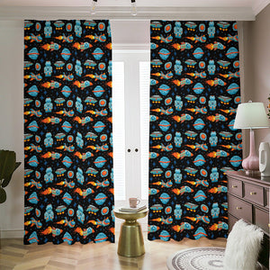 Astronaut And Space Pixel Pattern Print Blackout Pencil Pleat Curtains