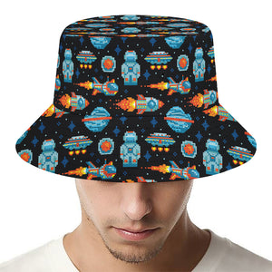 Astronaut And Space Pixel Pattern Print Bucket Hat