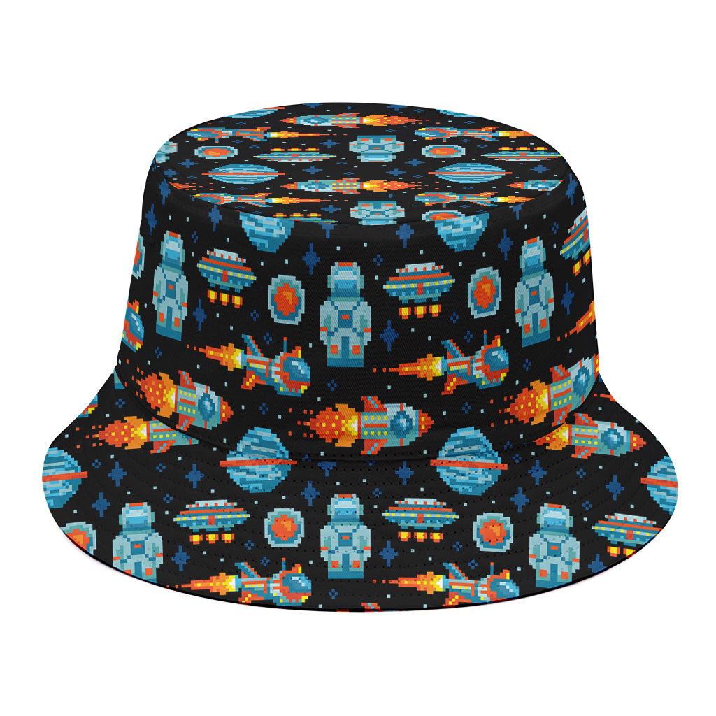 Astronaut And Space Pixel Pattern Print Bucket Hat