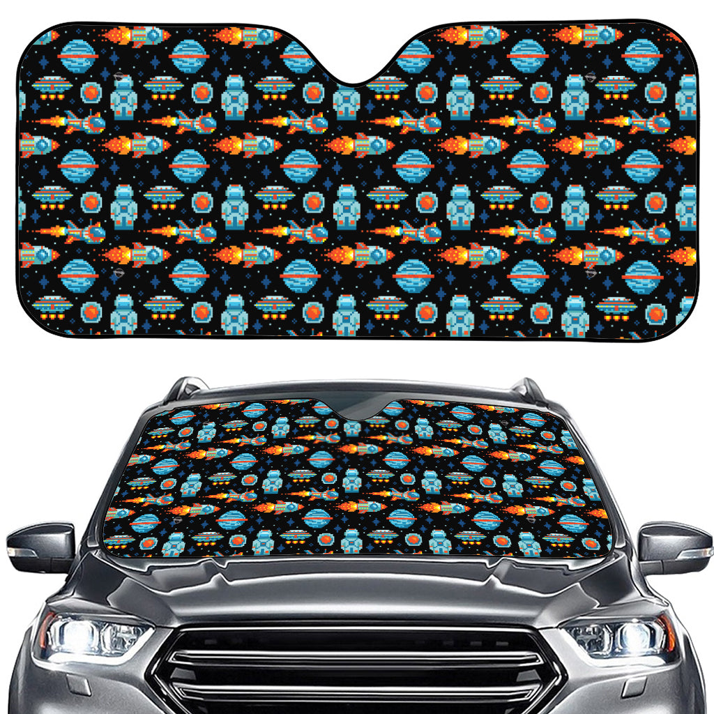 Astronaut And Space Pixel Pattern Print Car Windshield Sun Shade