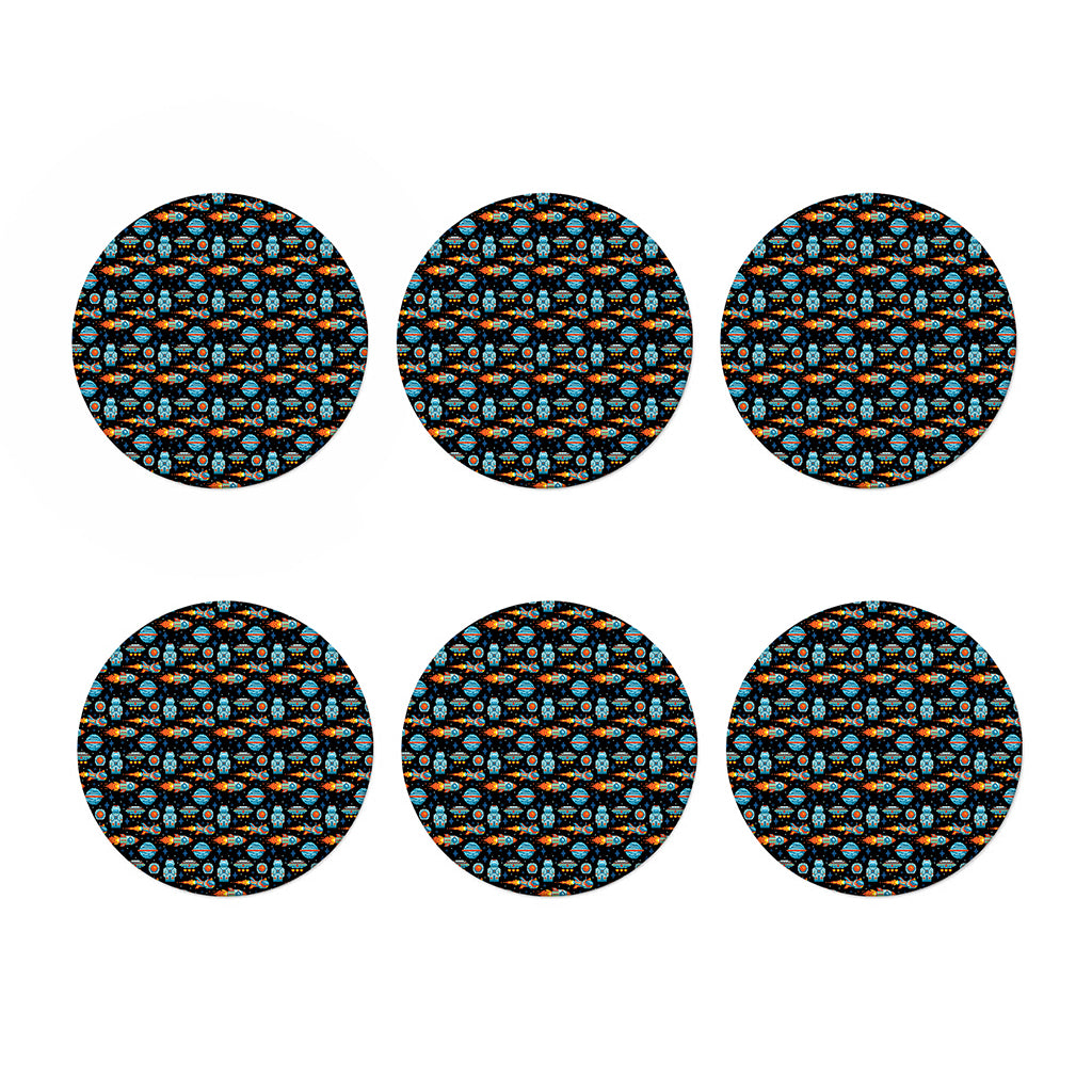 Astronaut And Space Pixel Pattern Print Coaster Set