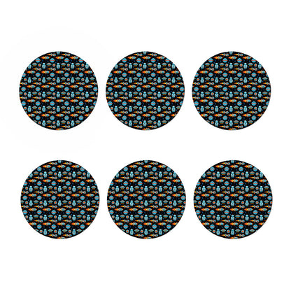 Astronaut And Space Pixel Pattern Print Coaster Set