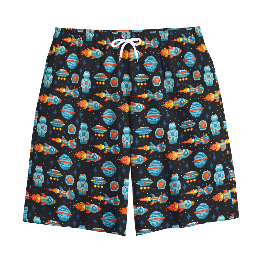 Astronaut And Space Pixel Pattern Print Cotton Shorts