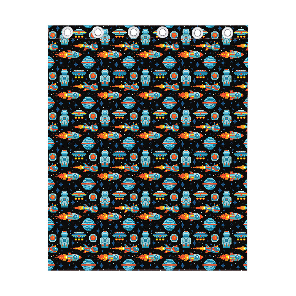 Astronaut And Space Pixel Pattern Print Curtain