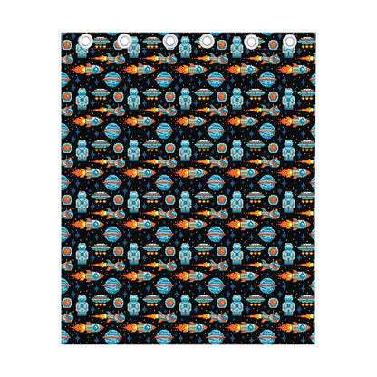 Astronaut And Space Pixel Pattern Print Curtain