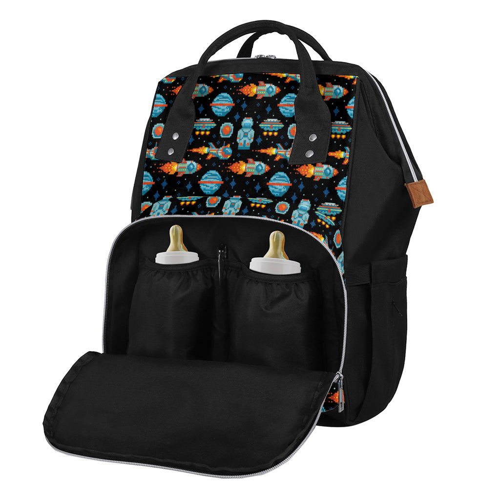 Astronaut And Space Pixel Pattern Print Diaper Bag