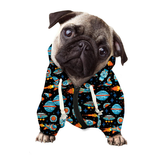 Astronaut And Space Pixel Pattern Print Dog Zip Up Hoodie
