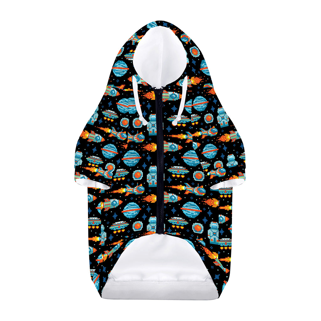 Astronaut And Space Pixel Pattern Print Dog Zip Up Hoodie