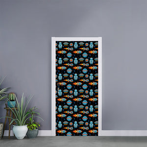 Astronaut And Space Pixel Pattern Print Door Sticker