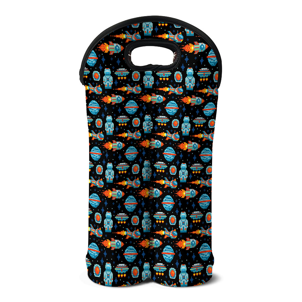 Astronaut And Space Pixel Pattern Print Double Neoprene Wine Tote