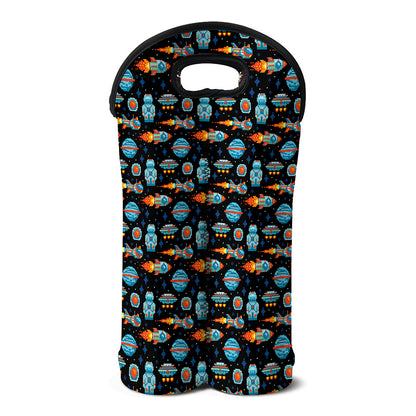 Astronaut And Space Pixel Pattern Print Double Neoprene Wine Tote