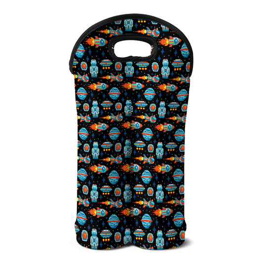 Astronaut And Space Pixel Pattern Print Double Neoprene Wine Tote