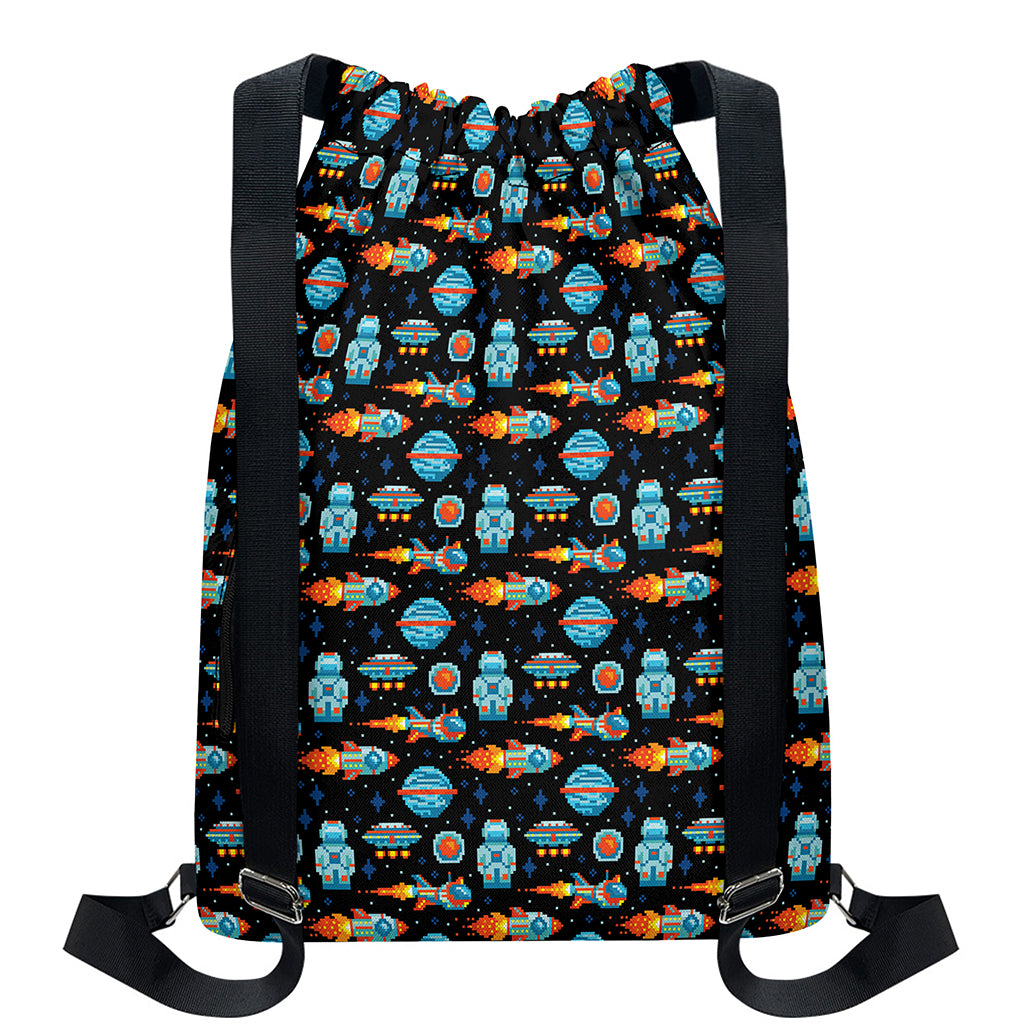 Astronaut And Space Pixel Pattern Print Drawstring Backpack