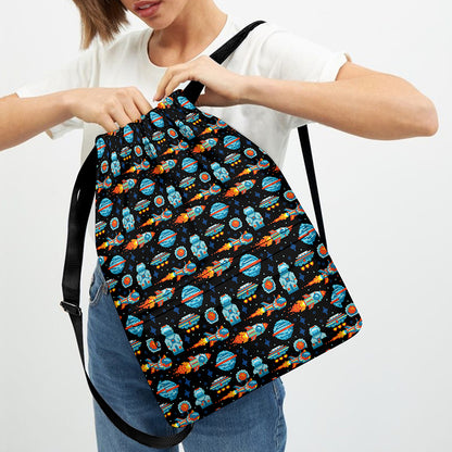 Astronaut And Space Pixel Pattern Print Drawstring Backpack