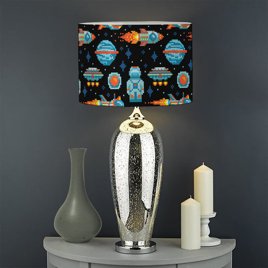 Astronaut And Space Pixel Pattern Print Drum Lamp Shade