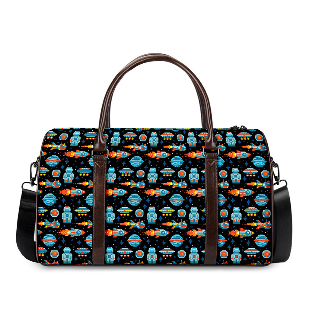 Astronaut And Space Pixel Pattern Print Duffle Bag