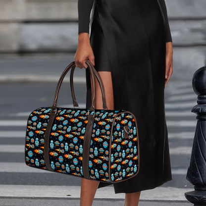 Astronaut And Space Pixel Pattern Print Duffle Bag
