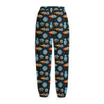 Astronaut And Space Pixel Pattern Print Fleece Lined Knit Pants