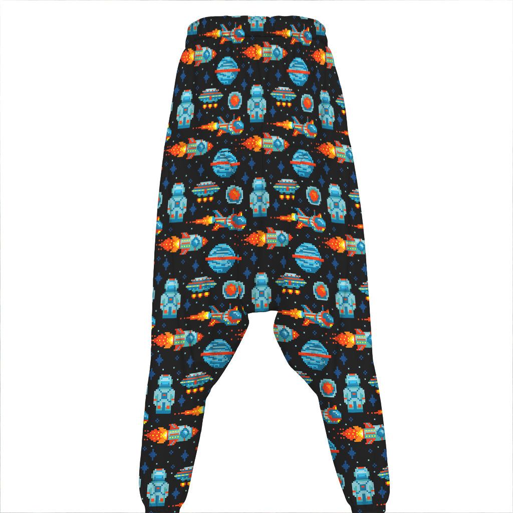 Astronaut And Space Pixel Pattern Print Hammer Pants