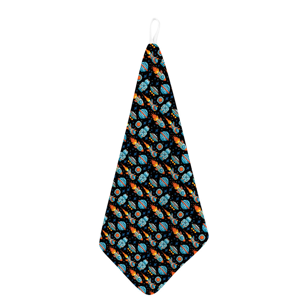 Astronaut And Space Pixel Pattern Print Hand Towel