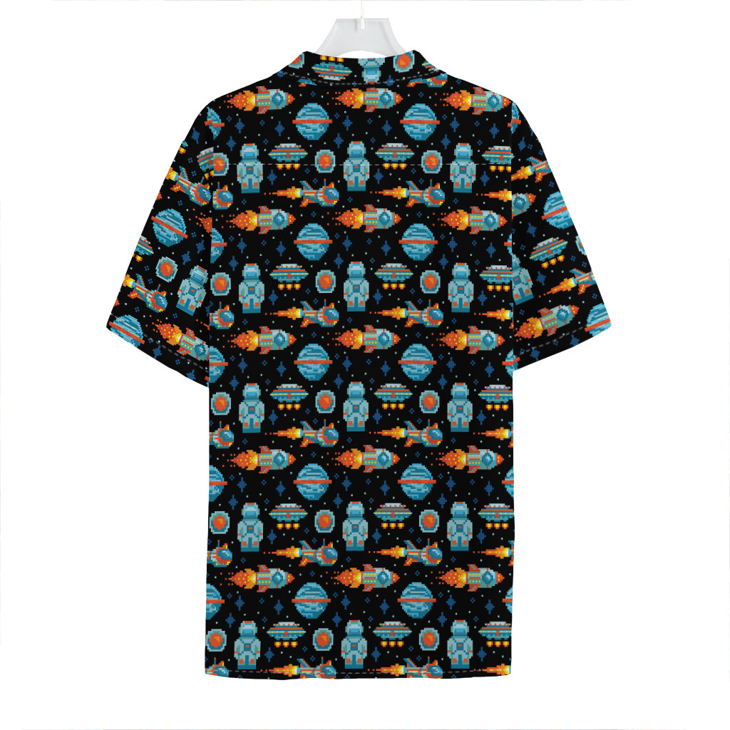 Astronaut And Space Pixel Pattern Print Hawaiian Shirt