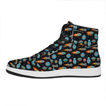 Astronaut And Space Pixel Pattern Print High Top Leather Sneakers