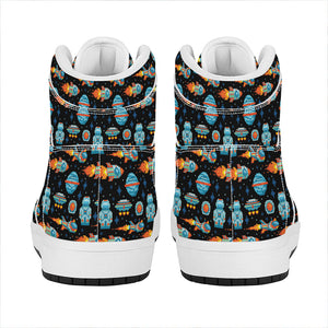 Astronaut And Space Pixel Pattern Print High Top Leather Sneakers