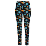 Astronaut And Space Pixel Pattern Print High-Waisted Pocket Leggings