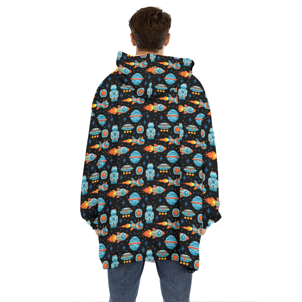 Astronaut And Space Pixel Pattern Print Hoodie Blanket