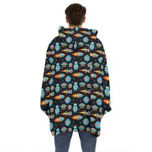 Astronaut And Space Pixel Pattern Print Hoodie Blanket