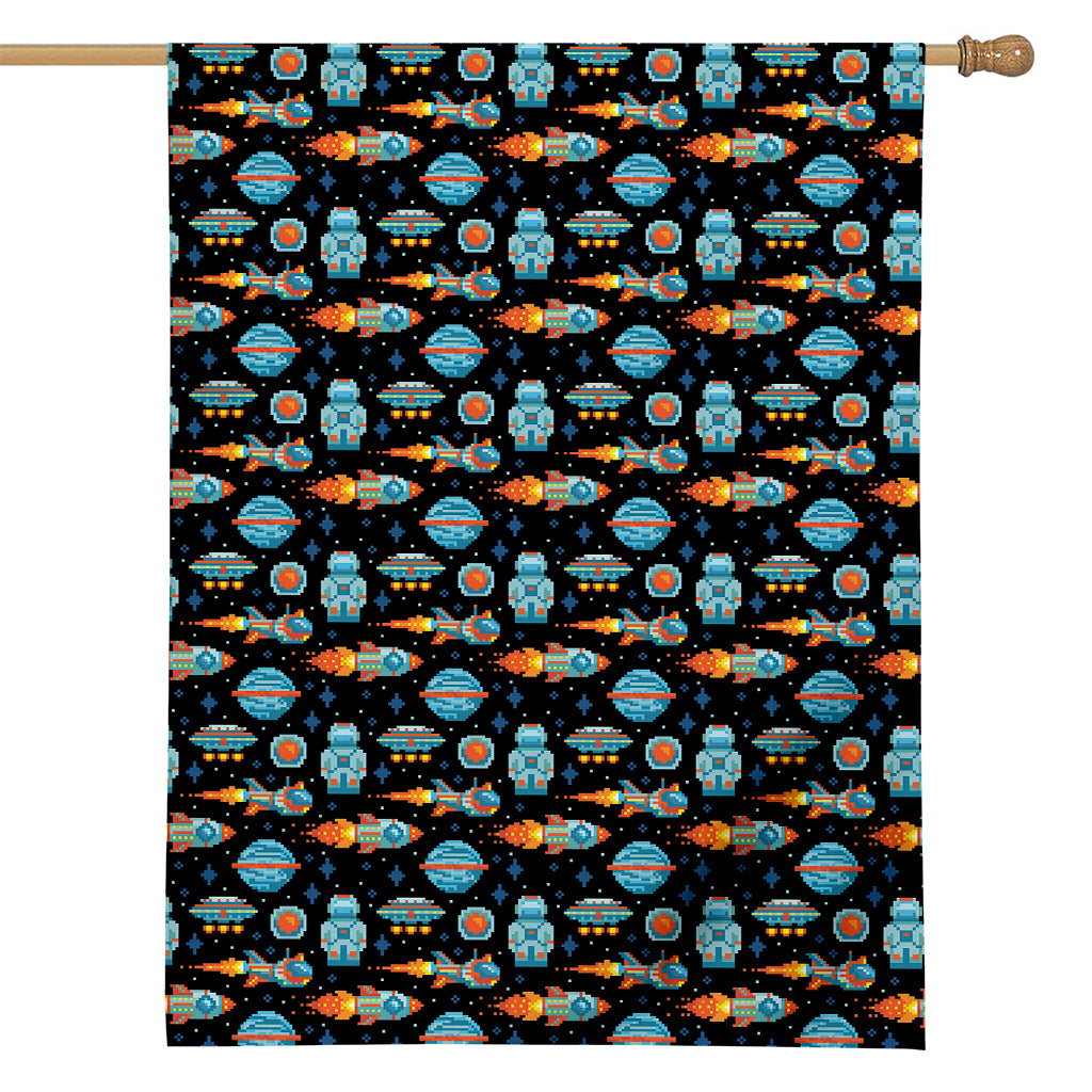 Astronaut And Space Pixel Pattern Print House Flag